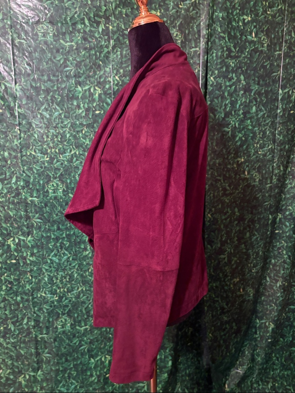 BB Dakota Suede-Look Draped Open Front Jacket - Burgundy - Picture 2 of 4